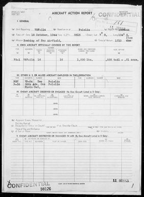 VMF-114 - ACA Reps Nos 1003-44, 1006-44 & 12-44 to 14-44-Attacks on Targets on Yap Is, Carolines & in the Palau Is 10/18/44-11/6/44