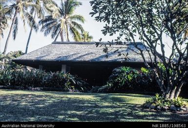 Fiji - building with tiled roof, gardens