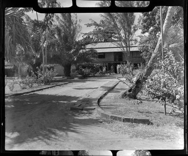 Tropique Hotel entrance, Tahiti, surrounded by native plants and trees