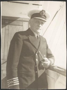 Portrait of Burns Philp Captain Tschwann on board a Burns Philp ship, New Guinea, ca. 1936 / Sarah Chinnery