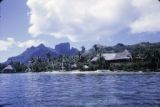 French Polynesia, buildings on shore of Bora Bora