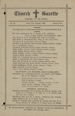 Church Gazette, Polynesia: August 1929