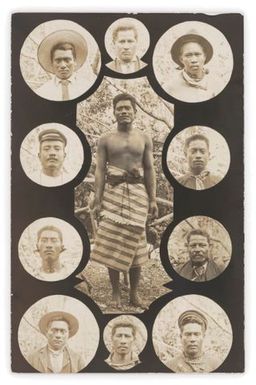 Group of male portraits.  From the album: Banaba (Ocean Island)