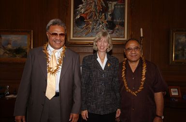 Secretary Gale Norton, center, with members of visiting political delegation from American Samoa, at Department of Interior headquarters