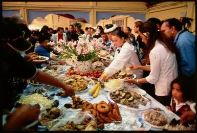 Feast at hair-cutting ceremony for Kayne Lucas Upokokeu, Mangere, Auckland