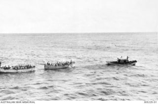 NAURU, PACIFIC ISLANDS. C.1943-02. EVACUATION OF CIVILIANS FROM NAURU AND OCEAN ISLAND. (NAVAL HISTORICAL COLLECTION)