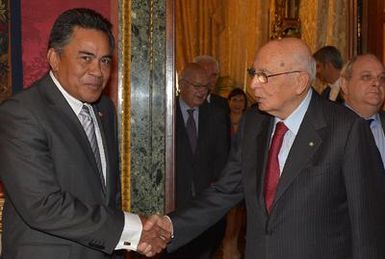 President Giorgio Napolitano with HE Mr. Luteru P'Olelei, new Ambassador of the Independent State of Samoa, during the presentation of the Letters of Credentials