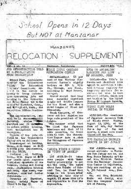 Manzanar Free Press Relocation Supplement Vol. 1 No. 19 (August 22, 1945)