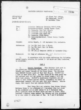 COMDESDIV 24 - Rep of Ops During the Carrier Air Strikes Against Yap Is & Ulithi Atoll, Carolines, & the Palau Is, 9/5-18/44