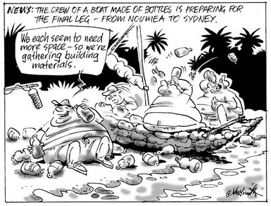 News - The crew of a boat made of bottles is preparing for the final leg - from Noumea to Sydney. "We each seem to need more space - so we're gathering building materials." 7 July 2010