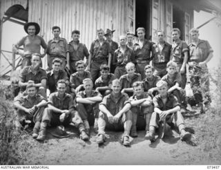 ALEXISHAFEN, NEW GUINEA, 1944-05-18. MEMBERS OF NO.9 PLATOON, A COMPANY, 35TH INFANTRY BATTALION AT THE YELBECK MISSION, AN OLD CATHOLIC MISSION SITUATED NORTH OF ALEXISHAFEN. IDENTIFIED PERSONNEL, ..