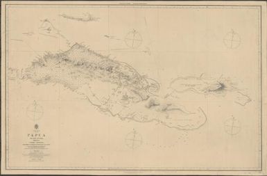 Pacific Ocean, Papua or New Guinea. east of Pana-Wina I. by Captain Owen Stanley, F.R.S.. 1850; west of that island by Lieutenant A.M. Field, assisted by Lieuts. W.P. Dawson , H.J. Gedge and V.B. Webb, H.M.S. Dart 1887; engraved by J. & C. Walker