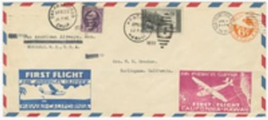[First flight air mail cover addressed to Mrs. W. W. Crocker, Burlingame, California, April 22, 1935]