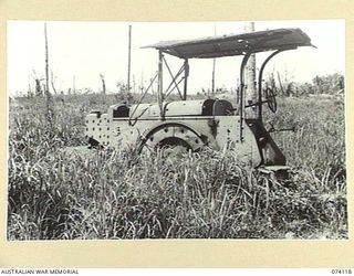 HANSA BAY, NEW GUINEA. 1944-06-17. A JAPANESE DIESEL POWERED ROLLER ABANDONED BY THE ENEMY DURING THEIR RETREAT IN THE AREA