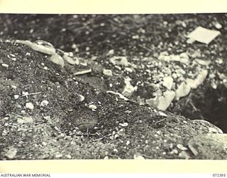 WANDOKAI, NEW GUINEA. 1944-04-17. THE EFFECTS OF 3 INCH MORTAR FIRE ON A JAPANESE LOG BUNKER DURING TESTS CONDUCTED BY THE OPERATIONAL RESEARCH SECTION, ATTACHED HEADQUARTERS NEW GUINEA FORCE