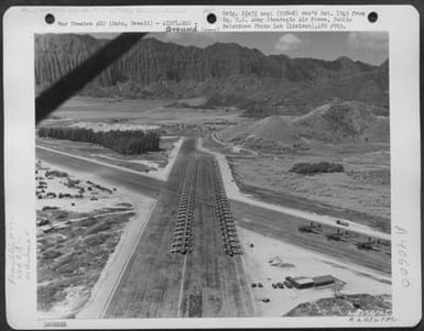 Aerial View Of Inspection Of Republic P-47 'Thunderbolts', 318Th Fighter Bgroup, Bellows Field, Oahu, Hawaii. 15 May 1944. (U.S. Air Force Number A63567AC)