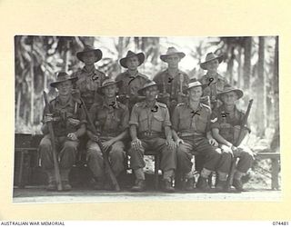 MADANG, NEW GUINEA. 1944-07-03. OFFICERS AND NON COMMISSIONED OFFICERS OF C COMPANY, 24TH INFANTRY BATTALION. IDENTIFIED PERSONNEL ARE:- SERGEANT BOYLE (1); SERGEANT EATON (2); VX104159 LIEUTENANT ..