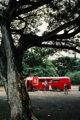 Papua New Guinea: Old bus used as shop