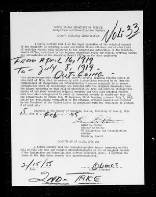 Volume 33: Immigration Service Forms, April 16, 1919-July 7, 1919