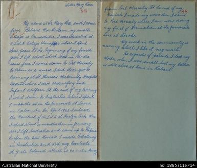 Hand-written biographical notes by Sister Mary Rose