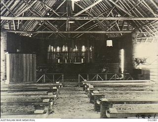 MADANG, NEW GUINEA. 1944-12-19. INTERIOR OF THE RAAF MEMORIAL CHAPEL AT THE FORWARD RAAF BASE