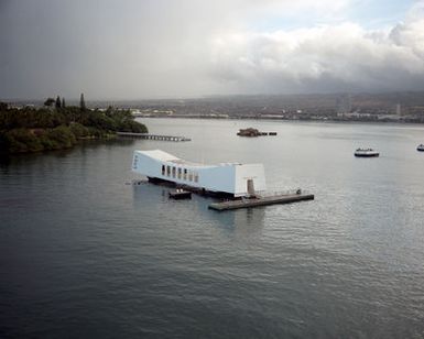 Aerial view of the USS ARIZONA Memorial