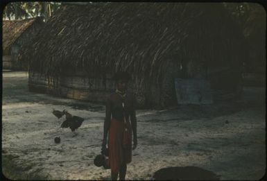 Houses, a young woman and fowls : Tasman Islands, Papua New Guinea, 1960 / Terence and Margaret Spencer