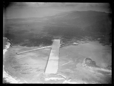 Aerial view of lagoon runway extensions, Tafuna Airfield, American Samoa