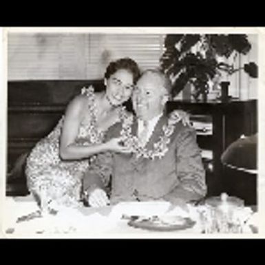 Miss Hawaii 1960 Gabriella Haleakala I with Mayor John F. Collins