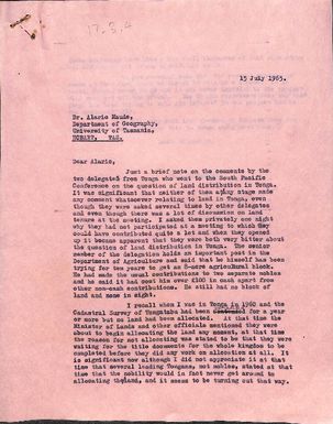 Letter from Alaric Maude to Ron Crocombe and reply