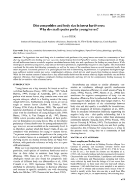 ["Diet composition and body size in insect herbivores: Why do small species prefer young leaves?"]