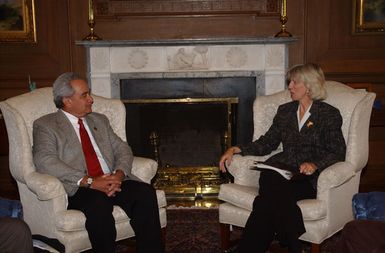 Secretary Gale Norton meeting with the Governor of American Samoa, Togiola Tulafono, left, at Department of Interior headquarters