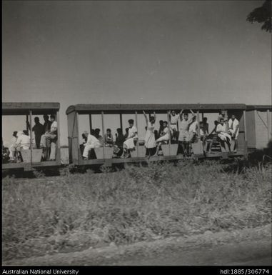 Workers riding the train