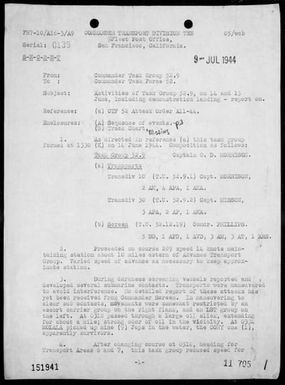 COMTASK-GROUP 52.9 - Report of operations in support of the invasion of Saipan Island, Marianas, 6/15/44