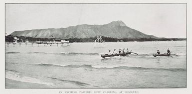 An exciting pastime: surf canoeing, at Honolulu