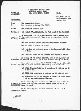 NAB, KAGMAN POINT, SAIPAN - War Diary, 7/1-31/45