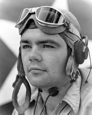 World War II (WWII) era photograph of US Marine Corps (USMC) First Lieutenant (1LT) William N. Case, Marine Fighter Squadron 214 (VMF-214)"Black Sheep"taken at Russell Islands, October 5, 1943. 1LT Case is an Ace Pilot credited with 8 kills