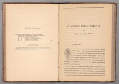 (Title page to) lnforme de la Comision Pesquisidora de la Frontera del Norte al Ejecutivo de la Union sobre depredaciones de los indios y otros males que sufre la frontera mexicana.