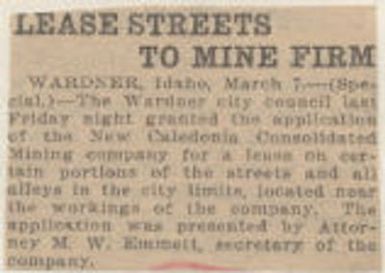 Lease streets to mine firm Northwest history. Mining. Leases & options. 1921-07-03