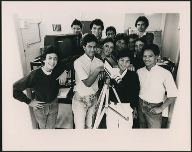 [Group portrait of Māori and Pasifika television trainees at Auckland Technical Institute]