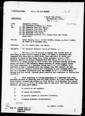 USS PRESTON - Rep of Ops Against the Palau Is, 8/29/44 - 9/8/44