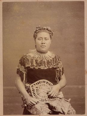 Portrait of woman holding fan. From the album: Tahiti, Samoa and New Zealand scenes