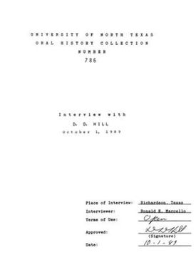Oral History Interview with D. D. Hill, October 1, 1989