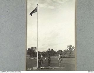 LAE, NEW GUINEA. 1944-03-08. VX20308 MAJOR-GENERAL F.H. BERRYMAN, CBE, DSO (1), GENERAL OFFICER COMMANDING 2ND AUSTRALIAN CORPS, ADDRESSING TROOPS OF THE 29TH INFANTRY BRIGADE AFTER THE MARCH PAST, ..