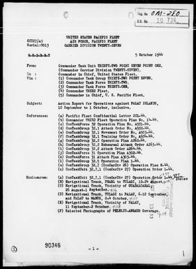 COMTASK-UNIT 32.7.1 - Rep of Air Ops in Support of the Assault & Occupation of the Palau Is, 9/12/44 - 10/2/44