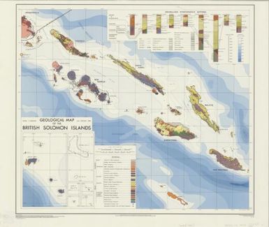 Geological map of the British Solomon Islands / drawn and prepared for colour printing by J. B. Lai. Stratigraphical correlation by P. J. Coleman. Geology compiled from all available sources by the Dept. of Geological Surveys
