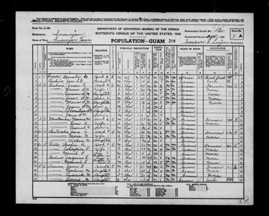 1940 Census Population Schedules - Guam - Inarajan County - ED 6-1