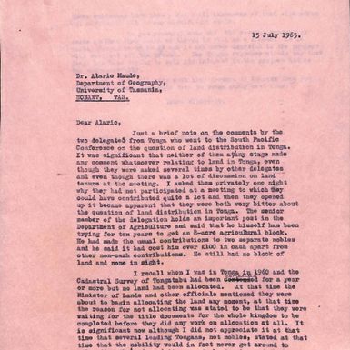 Letter from Alaric Maude to Ron Crocombe and reply