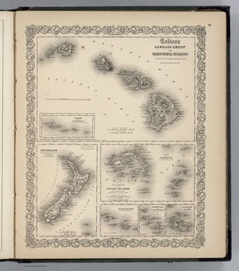 Colton's Hawaiian Group or Sandwich Islands. New Zealand. Viti Group or Feejee Islands. Tonga or Friendly Is. Samon or Navigtor Is. Society Islands. Marquesas or Washington Is. Calapacos Islands. Surveyed by the U. S. Exploring Expedition, 1839-1841. Published By J. H. Colton. No. 172 William St. New York.