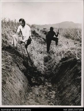 Farmers digging trench